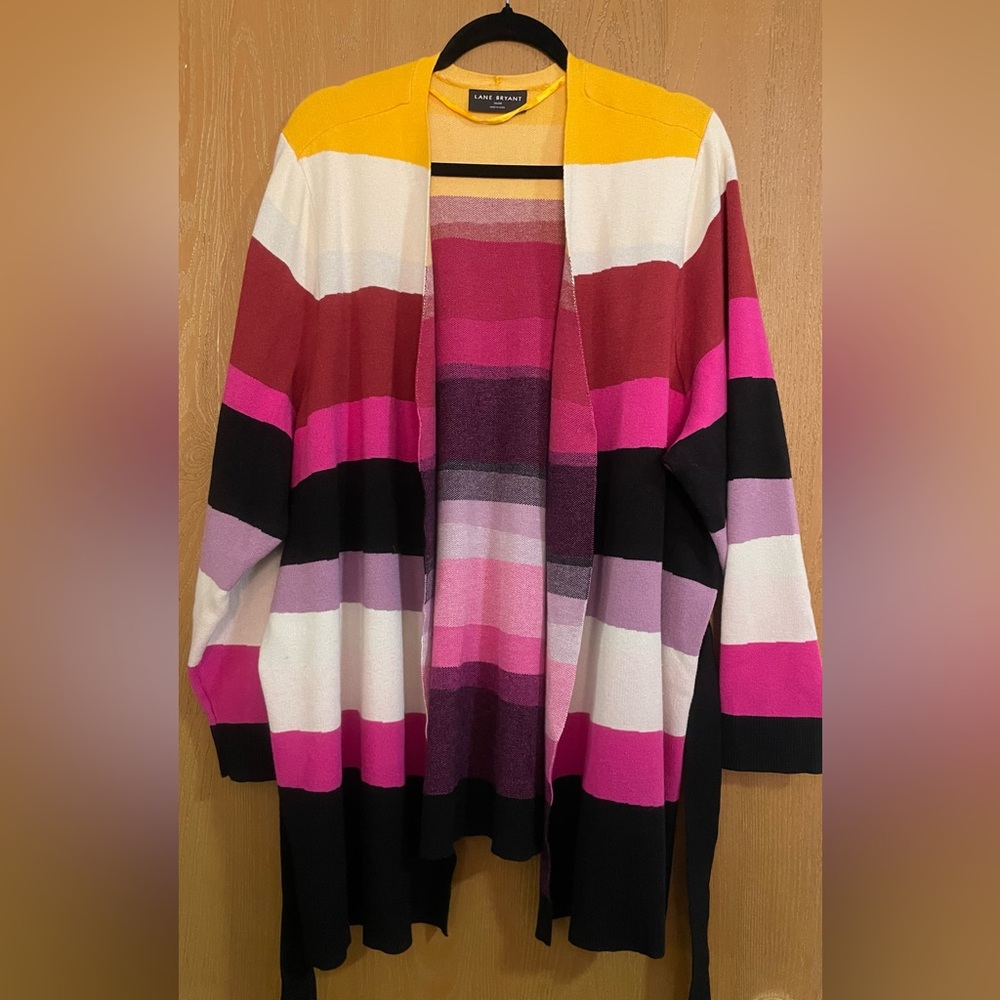 Colorful cardigan Lane Bryant plus size 26/28 with tie waist.